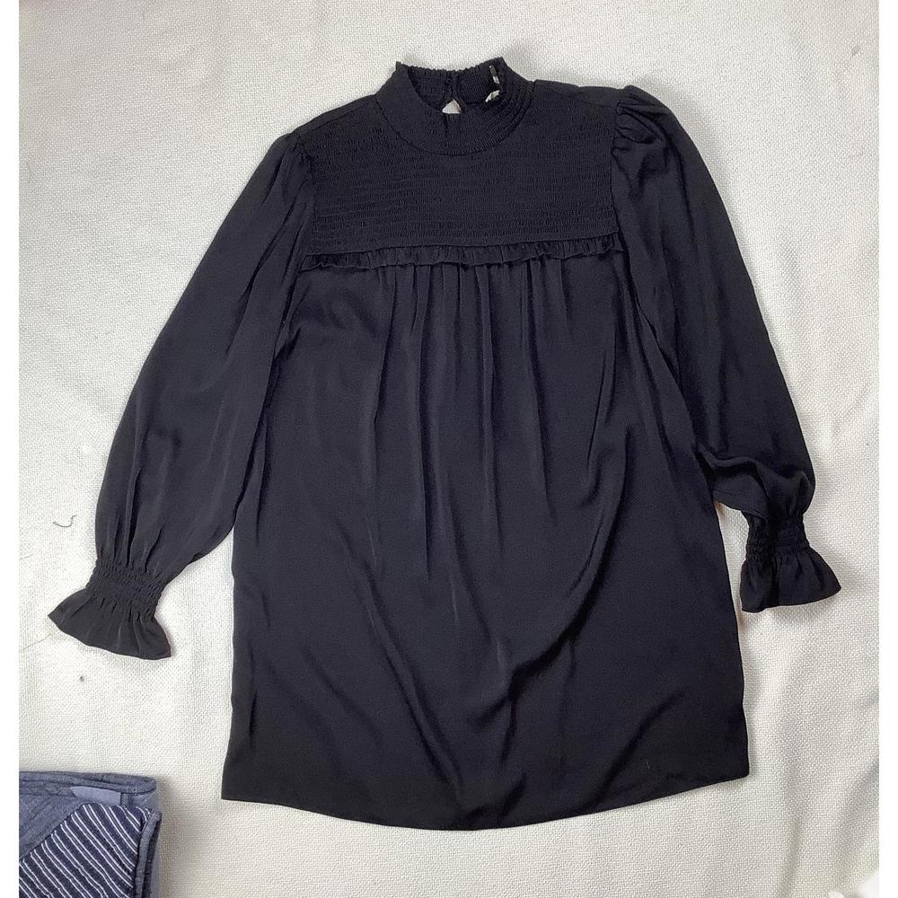Elan black satin mock neck blouse size small